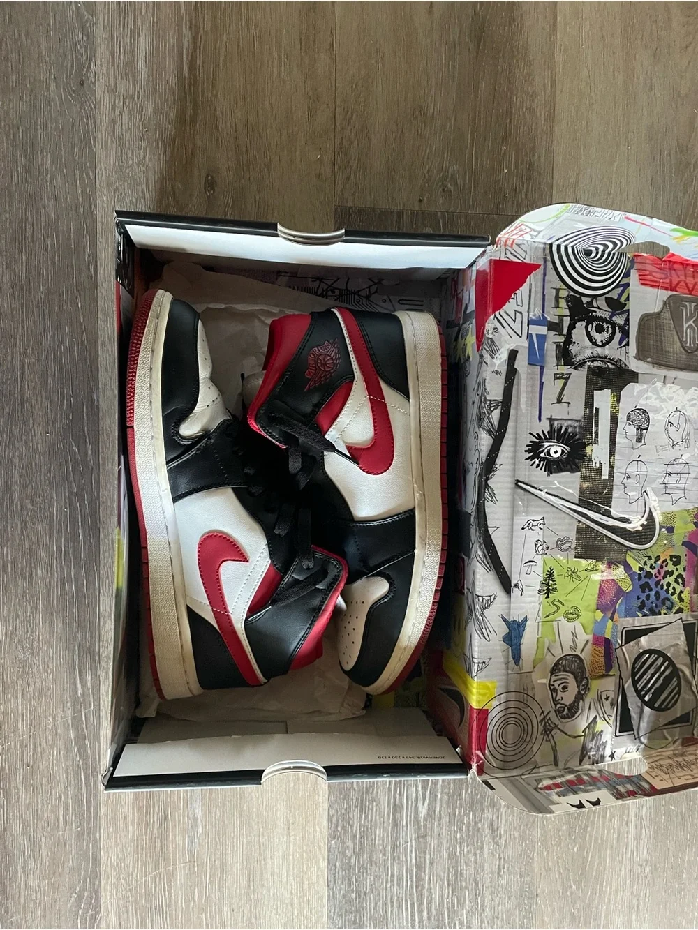 Nike Air Jordan 1 Mid Black White Red Sneakers